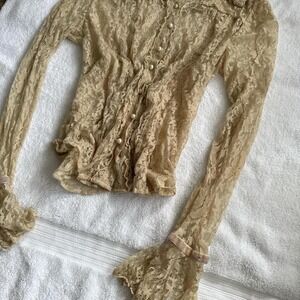 beautiful delicate coquette cream lace button up blouse